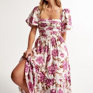 Poplin puff sleeve midi dress